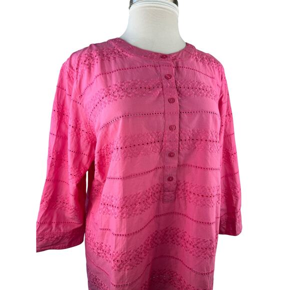 NWT Talbots Pink Eyelet Button Cotton Blouse Sheer Crochet Plus Size 3X Top - Picture 3 of 16
